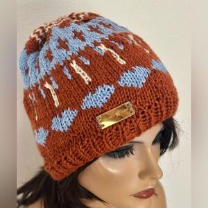 Hand Knits 2 Love Beanie Hat Cap Hearts Tassels Decorative Beads Designer Hip